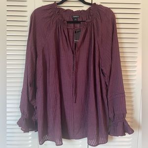 NWT Stripe Gauze Lace-Up Peasant Top